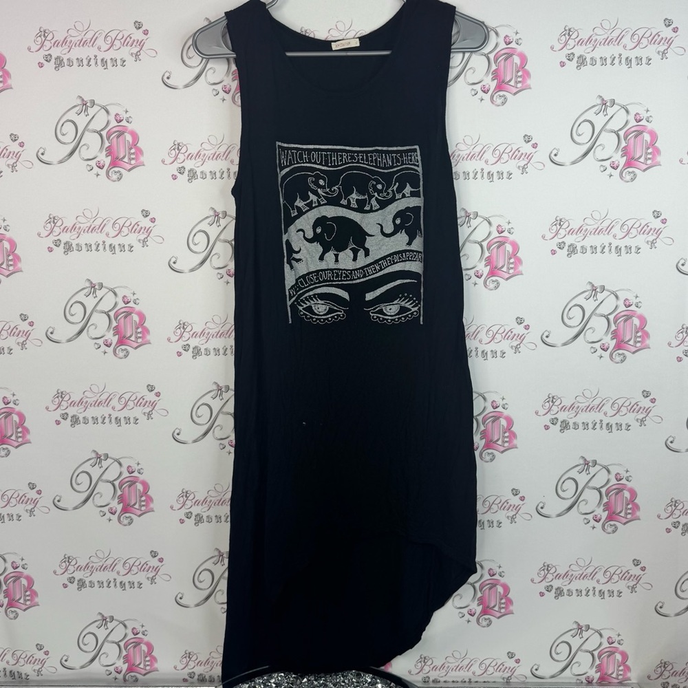 Antistar dress or long tank top unique elephant 🐘 Stylish Black Graphic Dress